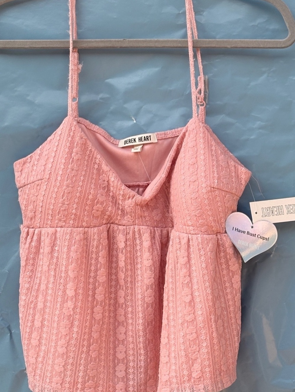 New Cottagecore Derek Heart Pink Lace Spaghetti  Strap Accent Top Size Large